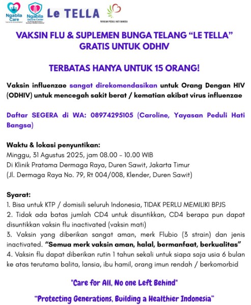 Vaksin Flu & Suplemen Bunga Telang "Le Tella" Gratis Untuk ODHIV