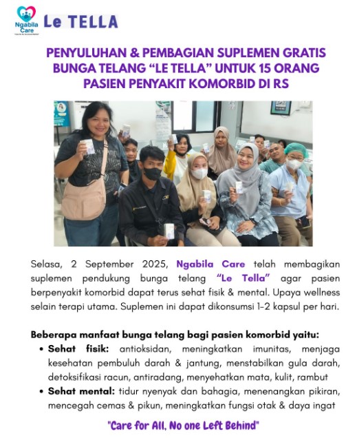 Penyuluhan & Pembagian Suplemen Gratis Bunga Telang "Le Tella" Untuk 15 Orang Pasien Penyakit Komorbid Di RS