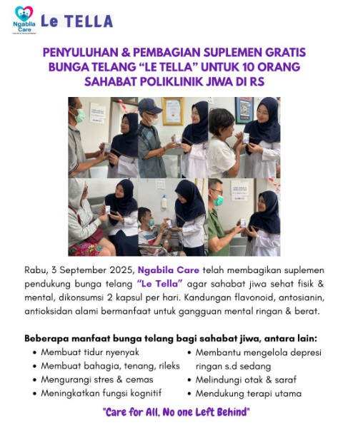 Penyuluhan & Pembagian Suplemen Gratis Bunga Telang "Le Tella" Untuk 10 Orang Sahabat Poliklinik Jiwa Di RS