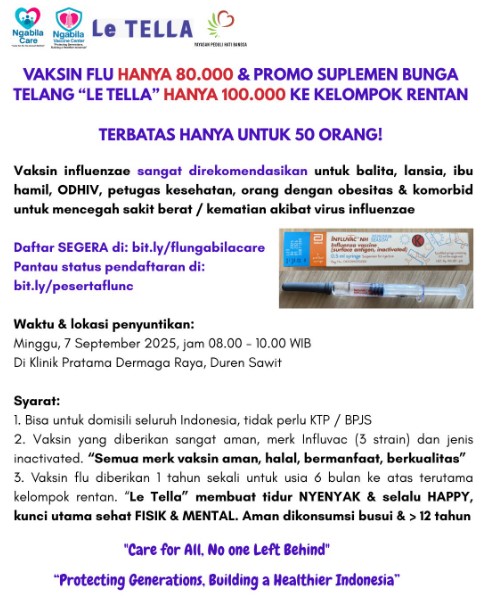 Promo Vaksin Flu & Suplemen "Le Tella" Hanya untuk 50 Orang